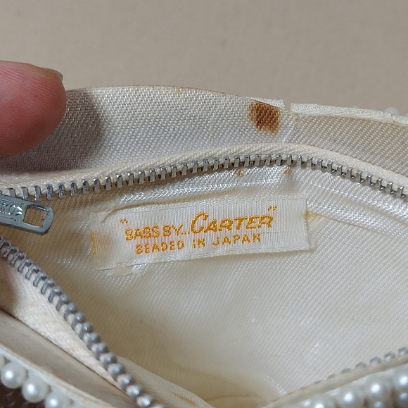 Vtg Beaded Evening Bag Coin Purse Clutch White SASS by Carter Zip Small Japan - Picture 3 of 6